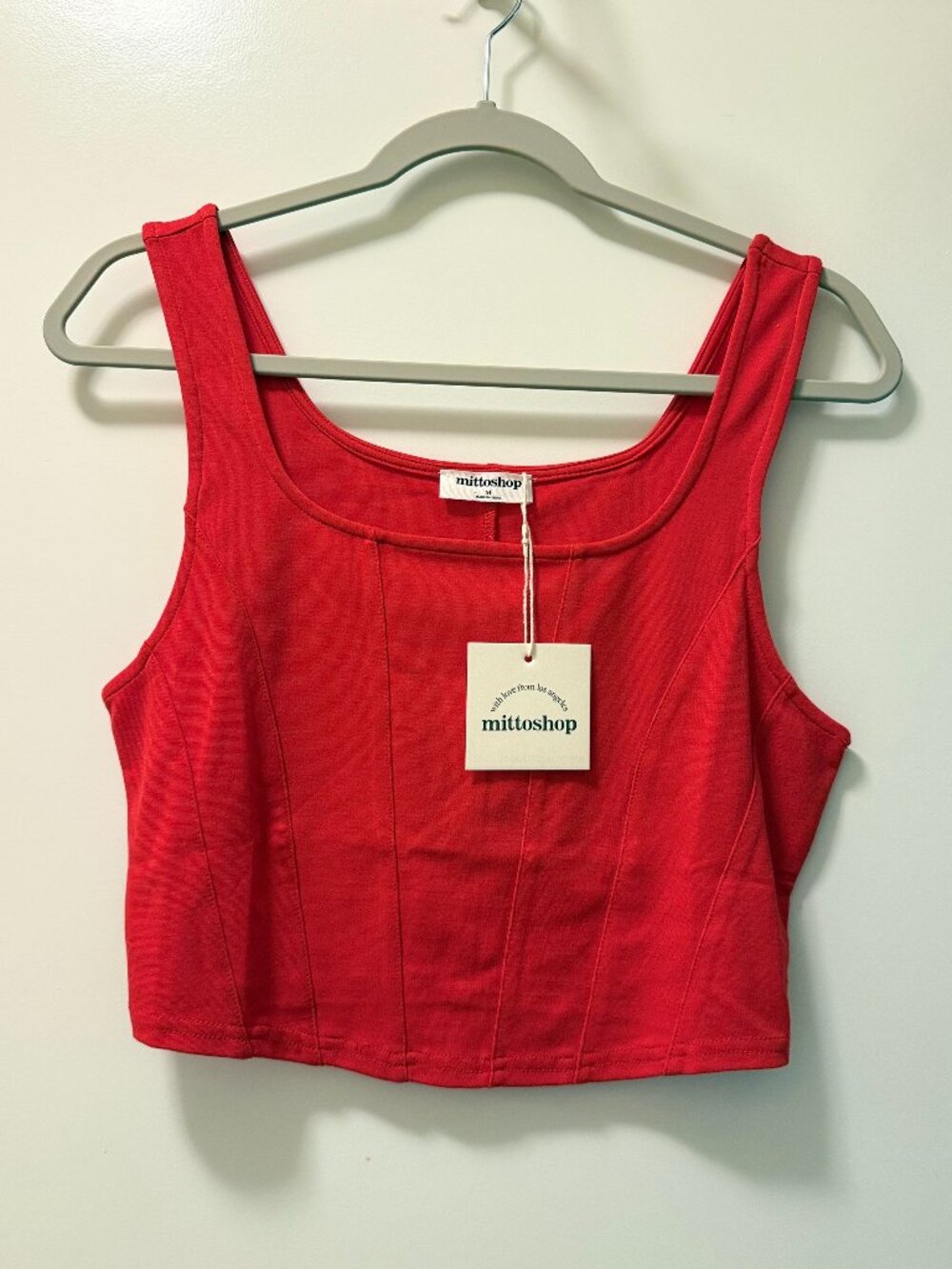 NWT Mittoshop Women’s Medium Red Corset-Seam Cropped Tank Top